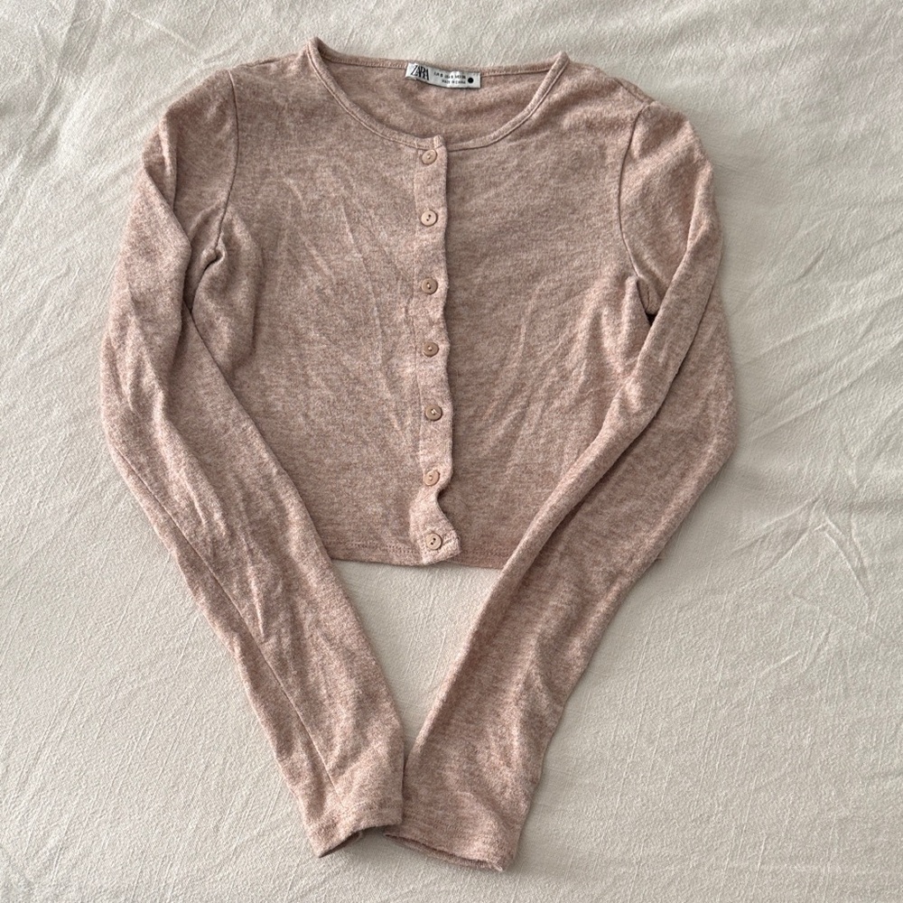 Zara Long Sleeve Button-Up Crop Top